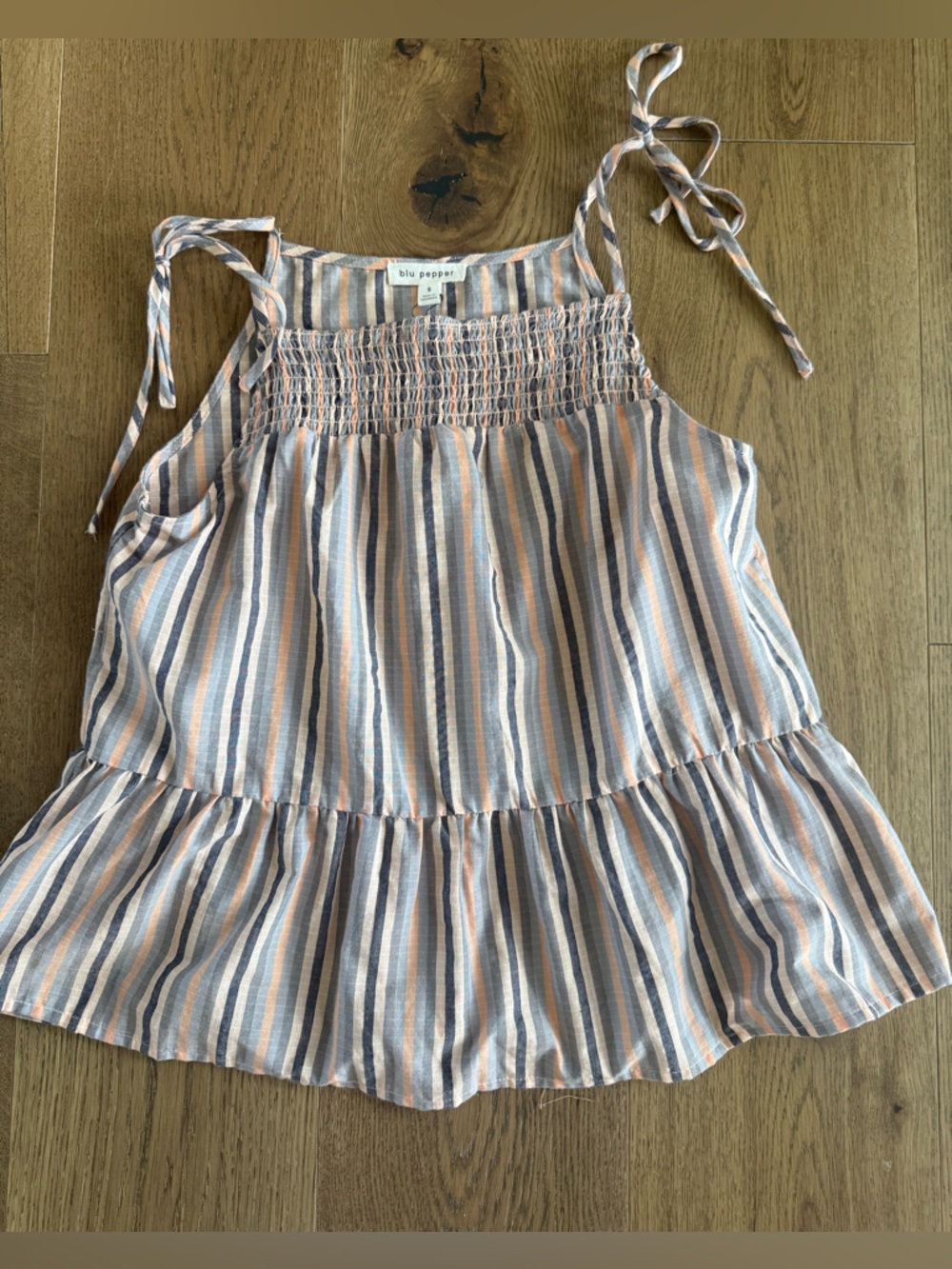 blu pepper Striped Button-Up in Peach and Navy